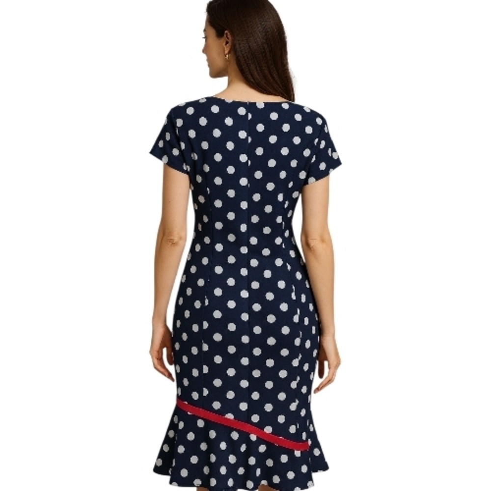 ILE New York Navy Polka Dot Fit & Flare Dress – Size 16. - Picture 2 of 6